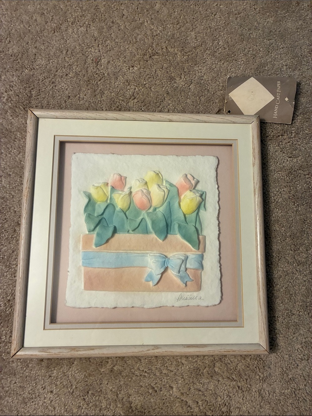 Vintage 1980’s Hand Crafted Pastel Tulip Shadowbox Wall Art - Multicolor